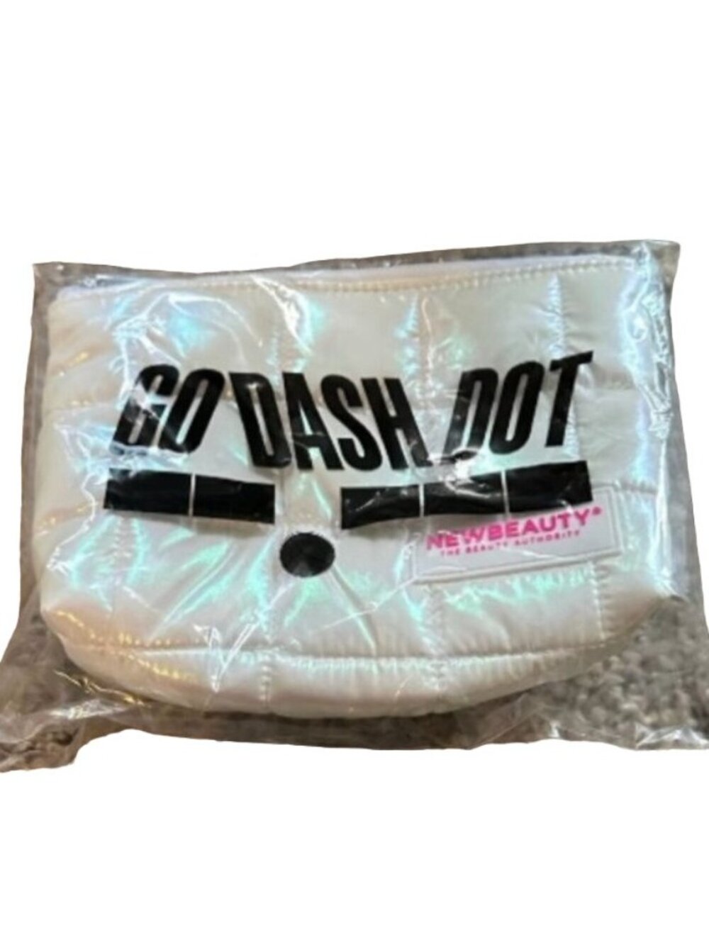 Go Dash Dot x New Beauty Puffy Cosmetics Bag Travel Makeup Toiletries White